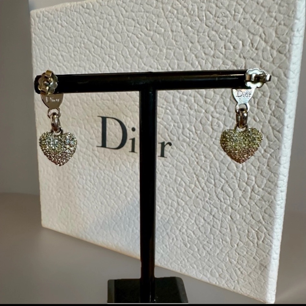 Dior Multicolor Crystal Heart Dangle/Drop Pierced Earrings - Picture 9 of 9